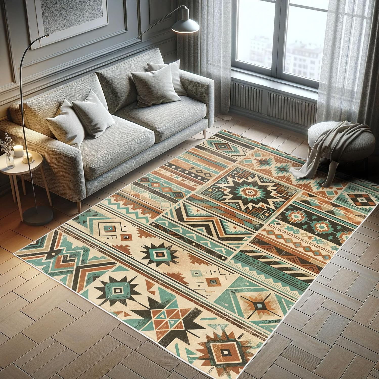 Geometric Decorative Area Rug Vintage Ottoman Style Floral Design with ...