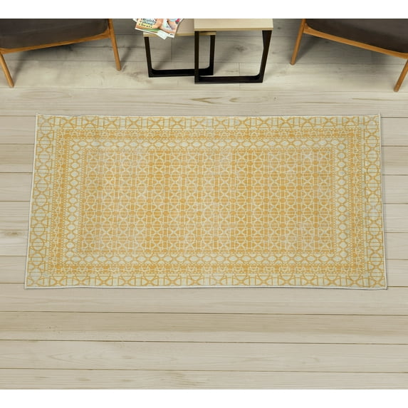 Geometric Decorative Rug, Abstract Design Lattice Print of Vintage Mesh Grid Intersecting Artwork, Quality Carpet for Bedroom Dorm and Living Room, 6 Sizes, Mustard, by Ambesonne