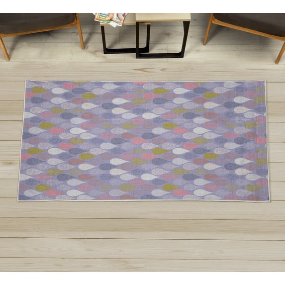 Geometric Decorative Rug, Raindrops Doodle Style Creative Leaf Shaped Colorful Girls Theme, Quality Carpet for Bedroom Dorm and Living Room, 6 Sizes, Pale Mauve, by Ambesonne