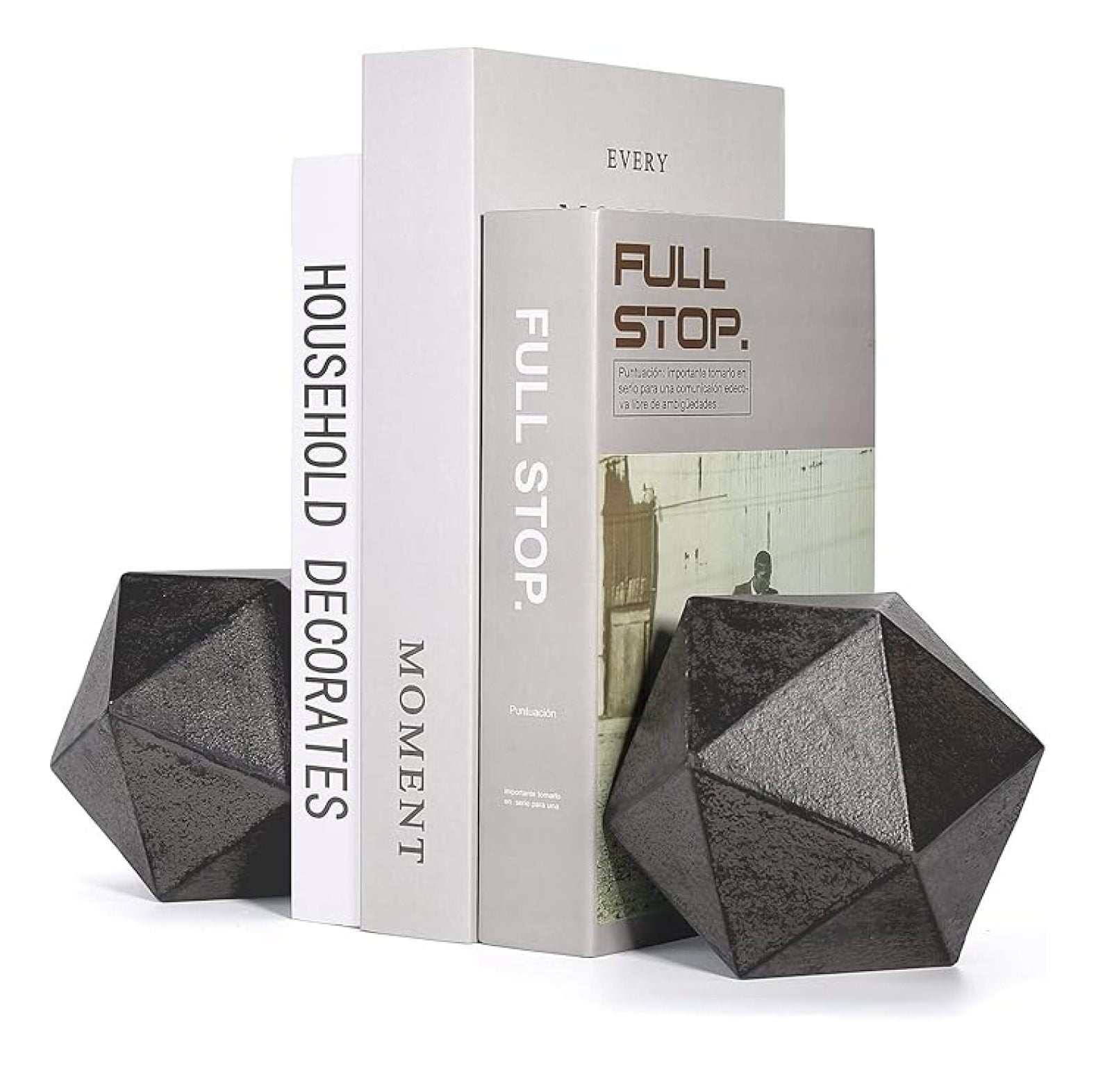 Geometric Decorative Shaped Bookends, Modern Cast Iron Black Bookends ...