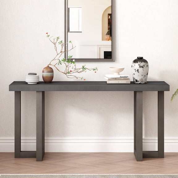Geometric Design Console Table with Solid Pine Legs, Suitable for Entryway, Hallway, Living Room, Bedroom (Dark Gray,Light Gray)