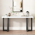 thumbnail image 1 of Geometric Design Console Table with Solid Pine Legs, Suitable for Entryway, Hallway, Living Room, Bedroom (Gray,White), 1 of 7