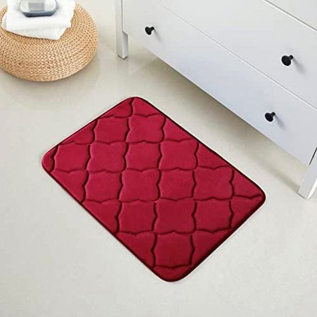 Geometric Design Embossed Color Memory Foam Soft Bathroom Rug Non-Slip PVC Backing (Burgundy, 20" X 32")