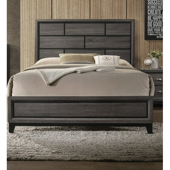 Geometric Design Gray Finish Queen Size Low-profile Bedroom Bed