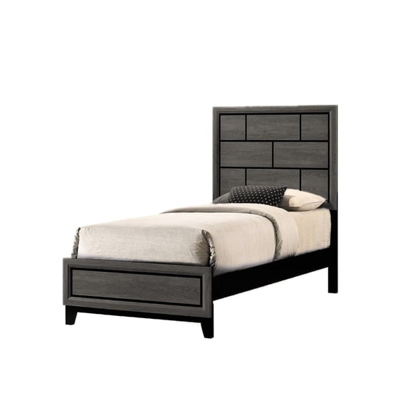 Geometric Design Twin Size Low-profile Bed In Gray With Contemporary Style - Strong Wooden Essential Pattern For Bedroom Fixture