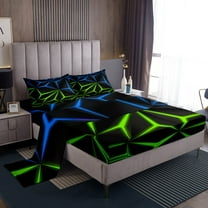 Geometric Diamond Bed Sheets Set Twin Size,Blue Green Gradient Sheet Set Adults,Abstract Geometry Sheets,Luxury Modern Black Flat Fitted Sheet