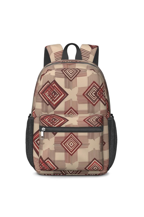 Geometric Diamond Beige Pattern 17" School Backpacks for Teens,Waterproof Oxford Fabric,S-Shape Padded Straps for School,Travel,Hiking,Camping