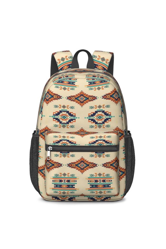 Geometric Diamond Beige Pattern 17" Waterproof Oxford School Backpacks for Teens, S-Shape Padded Straps, for School, Travel, Hiking, Camping