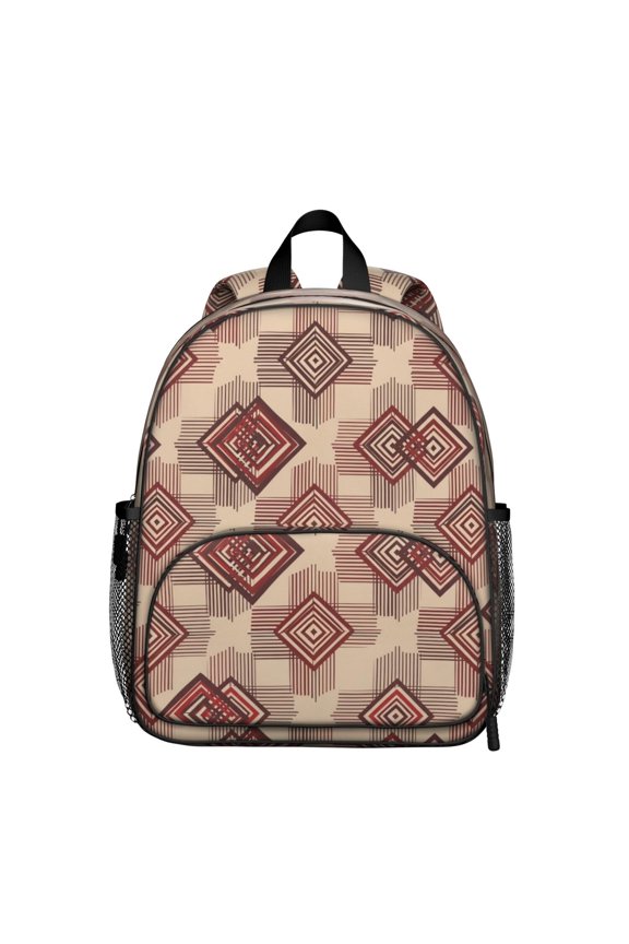 Geometric Diamond Beige Pattern Backpack for School, Cute School Bag with Adjustable Shoulder Straps and Padded Back, 13.8"x11.4"x6"