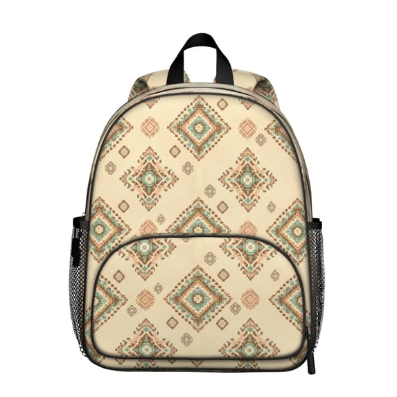 Geometric Diamond Beige Pattern Backpack for School, Cute School Bag with Adjustable Shoulder Straps and Padded Back, 13.8"x11.4"x6"
