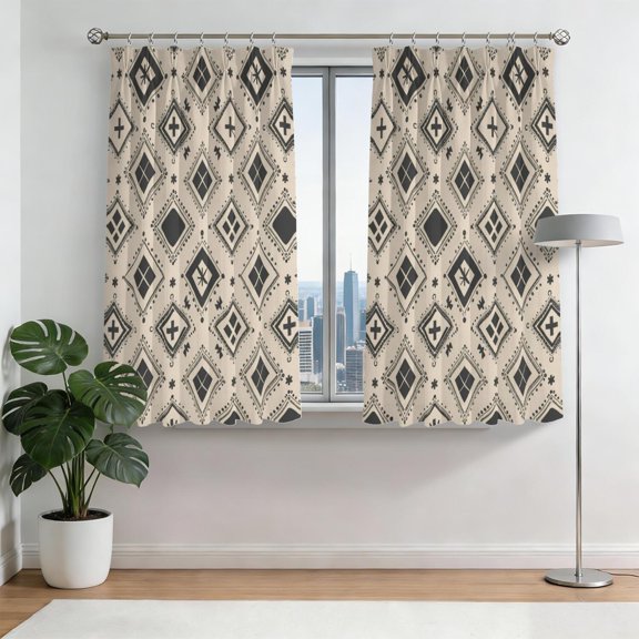 Geometric Diamond Beige Pattern Pinch Pleated Blackout Curtains, Thermal Insulated Curtains with Hooks & Rings, Privacy Protection Gifts for Housewarming Holiday,40x63in(102x160cm)