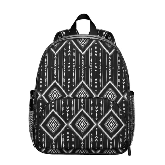 Geometric Diamond Black Pattern Backpack for School, Cute School Bag with Adjustable Shoulder Straps and Padded Back, 13.8"x11.4"x6"