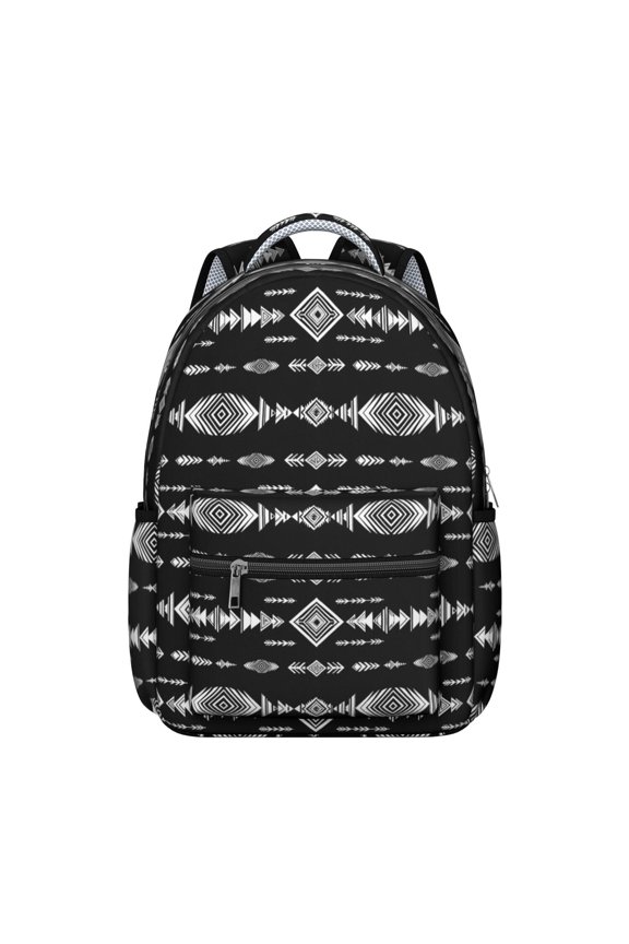 Geometric Diamond Black Pattern Backpack for School, Cute School Bag with Adjustable Shoulder Straps and Padded Back, 15.3"x11"x7.1"