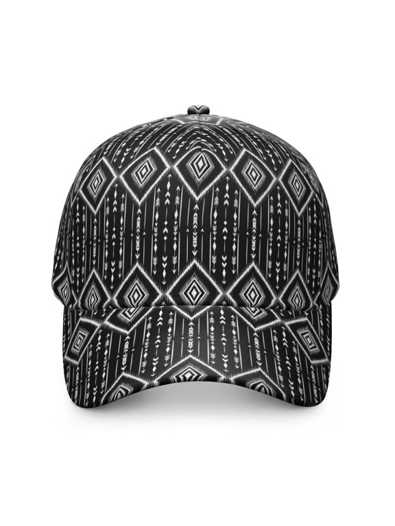 Geometric Diamond Black Pattern Baseball Cap, Sports Sun Cap with Snap Closure & Sweatband, Lightweight Shape Retaining Gifts for Unisex Men Women