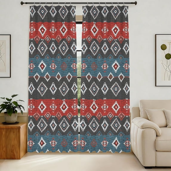 S Pattern Geometry Geometric Diamond Black Pattern Pinch Pleat Semi Sheer Linen Curtains ...