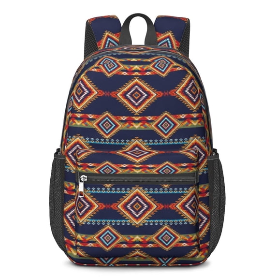 Geometric Diamond Blue Pattern 17" Waterproof Oxford School Backpacks for Teens, S-Shape Padded Straps, for School, Travel, Hiking, Camping