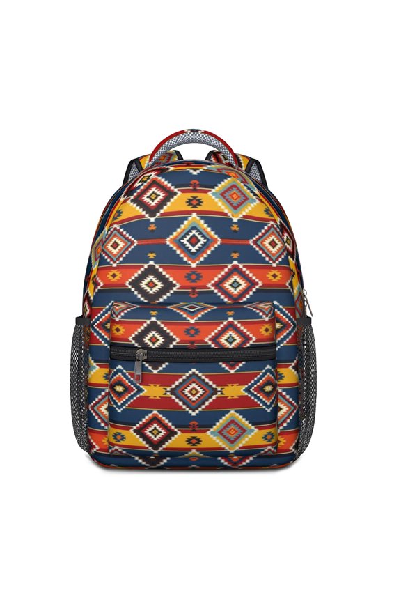 Geometric Diamond Blue Pattern Backpack for School, Cute School Bag with Adjustable Shoulder Straps and Padded Back, 15.3"x11"x6.7"