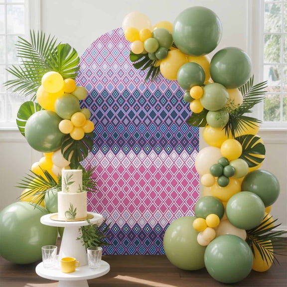 Geometric Diamond Checker Rhombus Arch Backdrop Cover Stretchy Spandex Arch Cover 6ft, Abstract Colorful Lattice Line Round Top Chiara Stand Covers for Wedding Birthday Party Ceremony Banquet