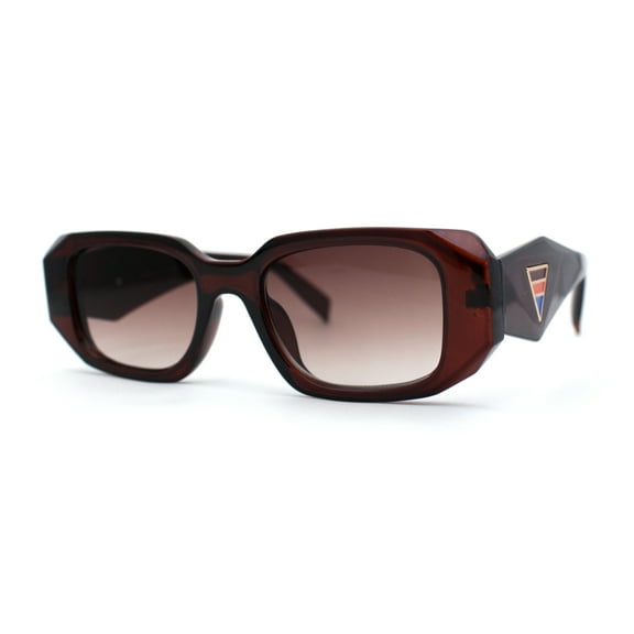 Geometric Diamond Cut Dimensional Mod Rectangle Sunglasses All Brown
