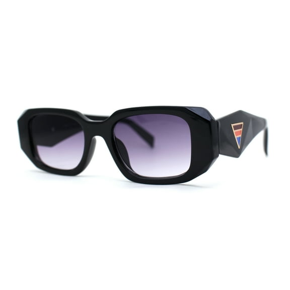 Geometric Diamond Cut Dimensional Mod Rectangle Sunglasses Black Smoke