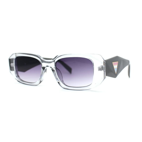 Geometric Diamond Cut Dimensional Mod Rectangle Sunglasses Slate Grey Smoke