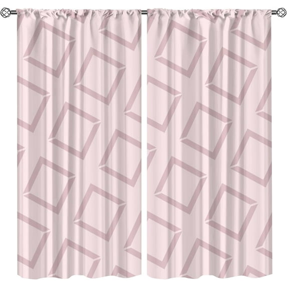 Geometric Diamond Gingham Window Curtains, Light Pink Tones Blackout Curtains, Lightweight Privacy Curtains 2-Panel Set with Rod Pocket for Living Room Bedroom Bathroom Indoor Outdoor-W42xL63in