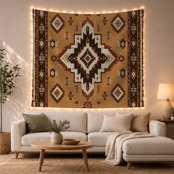 Geometric Diamond on Golden Field, Cozy Rustic for Decor Enthusiasts, Southwestern Tribal Art Wall Decor, Housewarming Gift, Tapestry Wall Hanging for Living Room and Bedroom