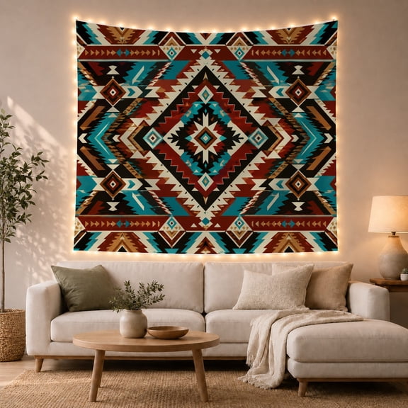 Geometric Diamond Medallion Tapestry Wall Hanging