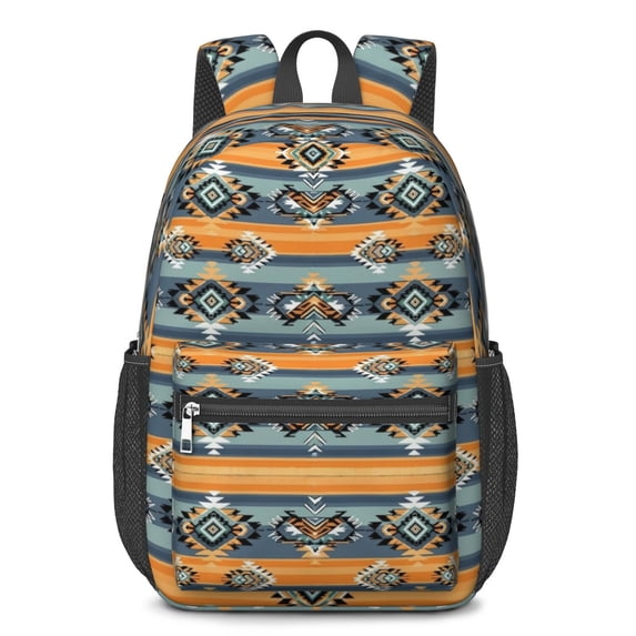 Geometric Diamond Orange Pattern 17" Waterproof Oxford School Backpacks for Teens, S-Shape Padded Straps, for School, Travel, Hiking, Camping
