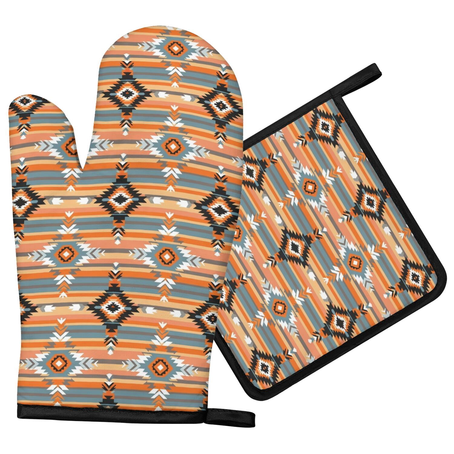Bbq Banner Examples Geometric Diamond Orange Pattern Oven Mitt Pot Holder Set, Polyester ...