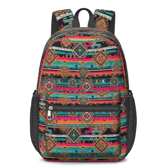Geometric Diamond Pink Pattern 17" Waterproof Oxford School Backpacks for Teens, S-Shape Padded Straps, for School, Travel, Hiking, Camping
