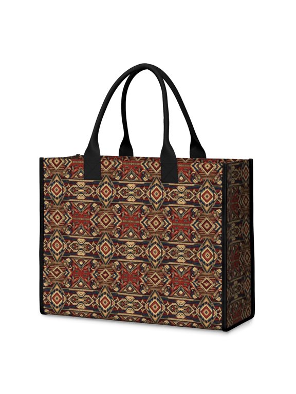 Geometric Diamond Red Pattern Beach Tote Bag, Gym Weekend Bag with Inner Pocket & Removable Bottom, Large Capacity Gifts for Women Men