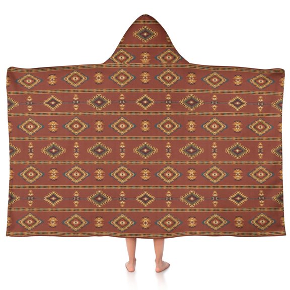 Geometric Diamond Red Pattern Hooded Bath Towel Wrap for Teens Ages 3 To 12, Soft Lightweight Quick Dry Microfiber Bath Beach Pool, 50"x30"
