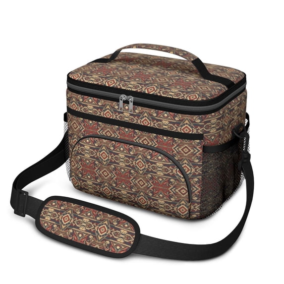 Geometric Diamond Red Pattern Insulated Lunch Box for Women Men, Medium Leakproof Cooler Bag with Adjustable Strap, 10"x6.7"x8"