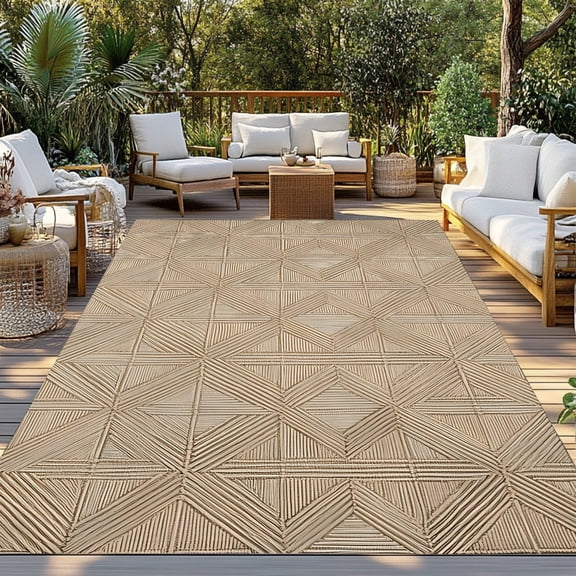 Geometric Diamond Weave Indoor Outdoor Rugs 4x6 Ft, Boho Interwoven Straw Brown Outdoor Patio Rugs Mat Washable Outside Area Rugs Carpet for Porch Deck RV Camping Pool Balcony Backyard