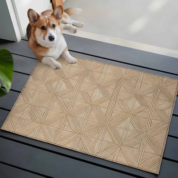 Geometric Diamond Weave Small Area Rugs 2x3 Boho Interwoven Straw Brown Entryway Rugs Washable Door Mat, Low-Profile Area Rugs Non Slip Floor Carpet for Living Room Bedroom Home Office