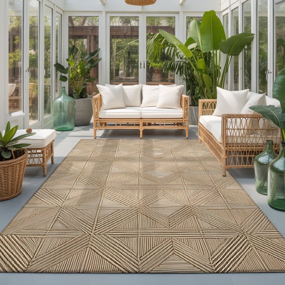 Geometric Diamond Weave Washable Living Room Rugs 5'x8', Boho Interwoven Straw Brown Washable Throw Large Area Rug Non-Slip Sturdy Edge Binding Carpet for Living Area Kitchen Office