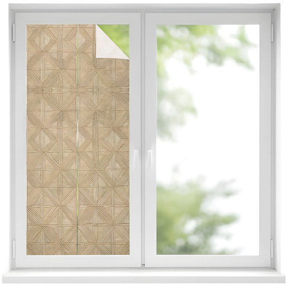 Geometric Diamond Weave Window Privacy Film Boho Interwoven Straw Brown Decorative Glass Window Film UV Blocking Static Cling Non-Adhesive Sticker Covering for Home Door 17.7 x 39.3 inches