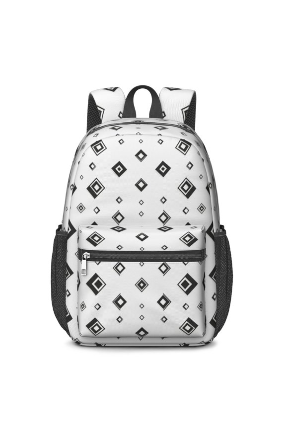 Geometric Diamond White Pattern 17" Waterproof Oxford School Backpacks for Teens, S-Shape Padded Straps, for School, Travel, Hiking, Camping