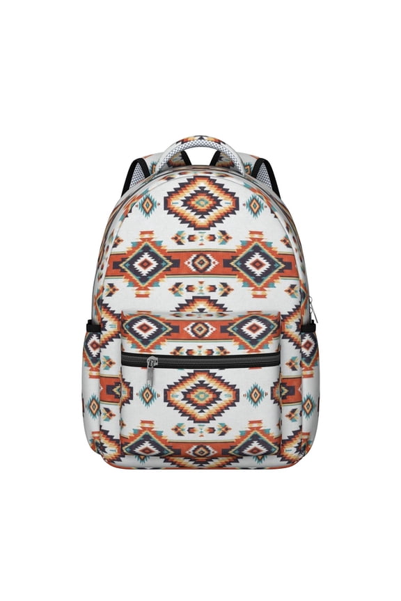 Geometric Diamond White Pattern Backpack for School, Cute School Bag with Adjustable Shoulder Straps and Padded Back, 15.3"x11"x7.1"