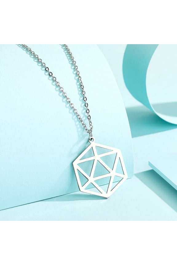 Geometric Dice Stainless Steel Polyhedral Charm Dungeons Dragons Necklace