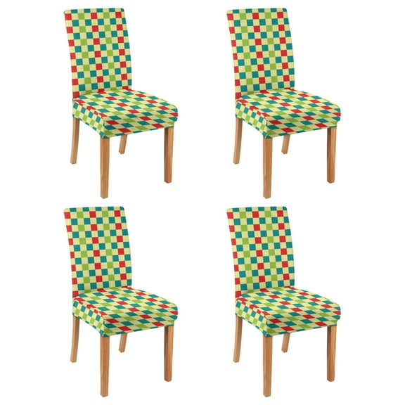 Geometric Dining Chair Covers Set of 4, Washable Polyester Slipcovers, Stretch Removable Seat Protectors with Moroccan Plaid Design for Rustic Decor