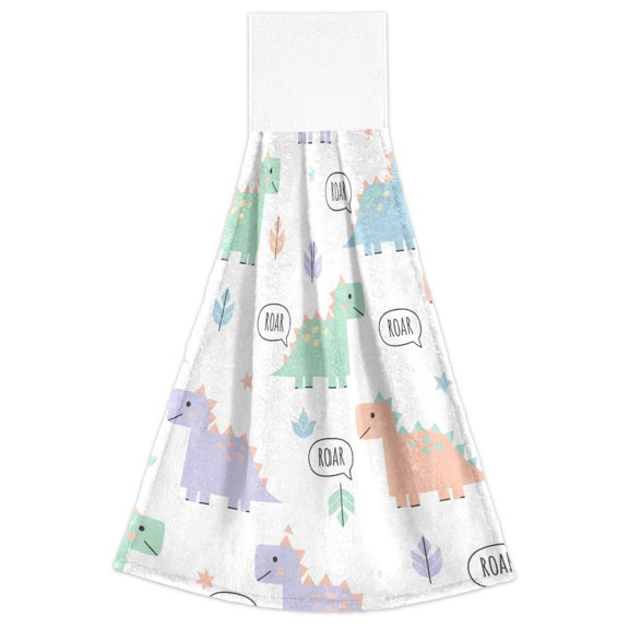 Geometric Dinosaur Pattern Hand Towels 2 Pack Quick Dry Velvet Soft with Velcro Kitchen Bath 14x18in