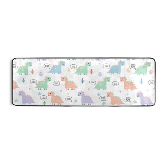 Geometric Dinosaur Pattern Runner Rug 24x72 Inch Cushioned Non Slip Soft Absorbent Floor Mat
