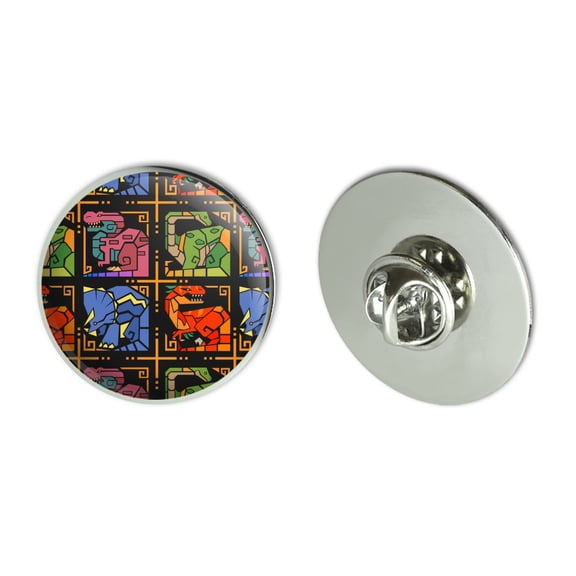 Geometric Dinosaurs Aztec Mayan Style Tyrannosaurus Triceratops Velociraptor Brontosaurus Pattern Metal 1.1" Tie Tack Hat Lapel Pin Pinback
