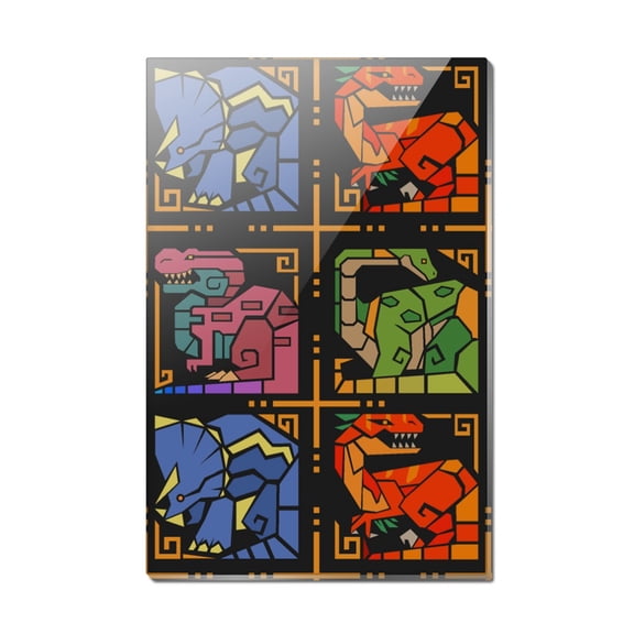 Geometric Dinosaurs Aztec Mayan Style Tyrannosaurus Triceratops Velociraptor Brontosaurus Pattern Rectangle Acrylic Fridge Refrigerator Magnet