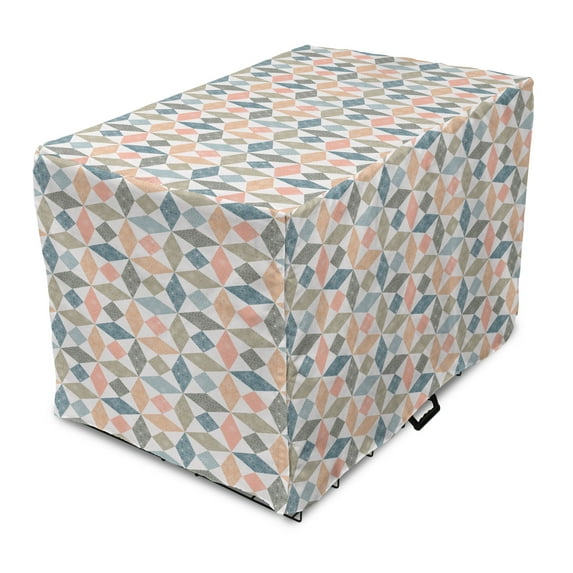 Geometric Dog Crate Cover, Ornamental Rhombus and Diamond Shaped Motifs, Easy to Use Pet Kennel Cover Small Dogs Puppies Kittens, 7 Sizes, Multicolor, by Ambesonne