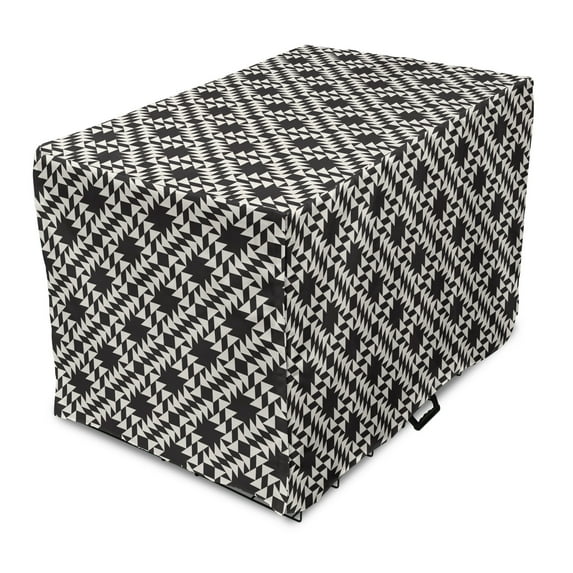 Geometric Dog Crate Cover, Repetitive Triangular Pattern Contemporary Design, Easy to Use Pet Kennel Cover Small Dogs Puppies Kittens, 7 Sizes, Charcoal Grey Eggshell, by Ambesonne