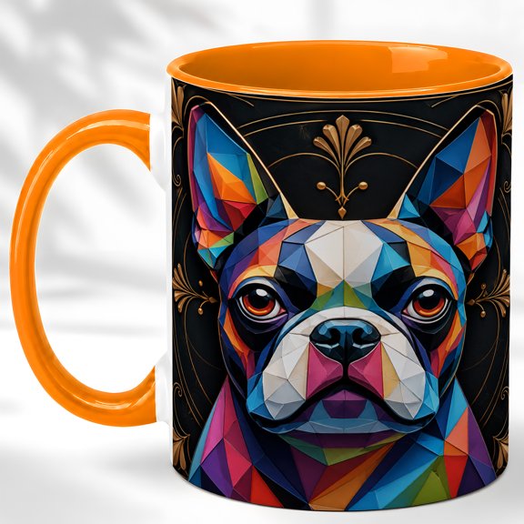 Geometric Dog Face Coffee Mug, Colorful Pet Mug, Ceramic 11 oz