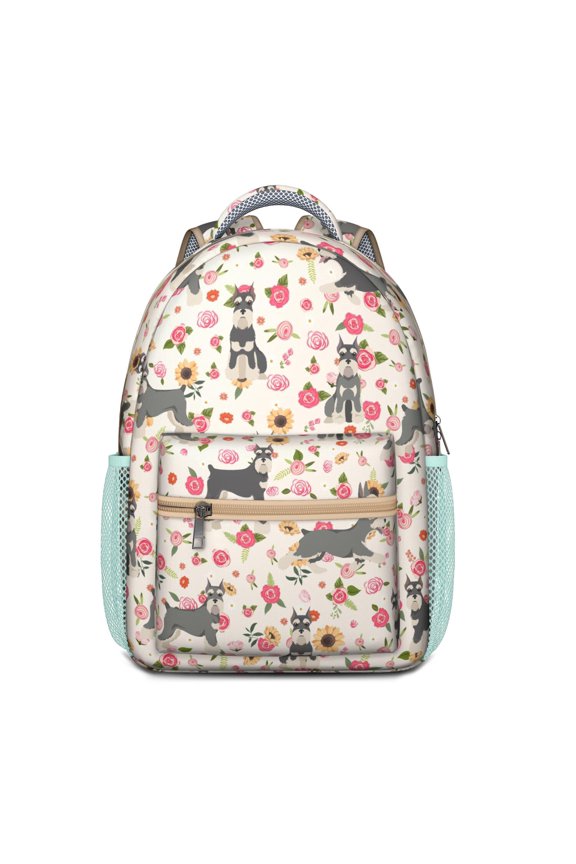 Geometric Dog Pattern Ergonomic Backpack - Adjustable Straps & Organized Pockets